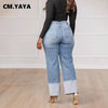 Women Streetwear Straight Washed Denim Patchwork Wide Leg Jeans Pants Spring Ripped Out Party Trousers