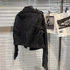 Punk Style Black Stand Up Collar Denim Jackets Vintage Washed Motor Coat For Women Autumn Loose Long Sleeve Outerwear
