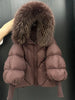 Janveny2026 Winter Large Real Fur Hooded Puffer Jacket Women Thicken Warm Knitted Sleeve Coat White Duck Down Mid Long Parka