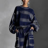 Retro Contrast Plaid Print Sportswear Set Woman Casual O Neck Top Sweatshirt+Wide Leg Pants Outfit Autumn Long Sleeve 2pcs Suits