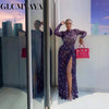 Women O-Neck Long Sleeve Print Split Maxi Long Dress Fall Autumn Evening Party Vacation Birthday Dresses Vestidos