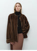 Autumn Winter Short Elegant Thick Warm Soft Brown Faux Mink Fur Coat Women Long Sleeve Modern Chic Fluffy Jacket