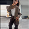 Women Solid Cropped Zip‑Up Knit Jacket Stand Collar Zipper Long Sleeve Loose Short Sweater Autumn Casual Commute Outerwear