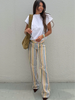 Multicolor Striped Low Waisted Pants Straight Leg Full Length Retro Colorful Trousers Spring Casual Lady Daily Wear