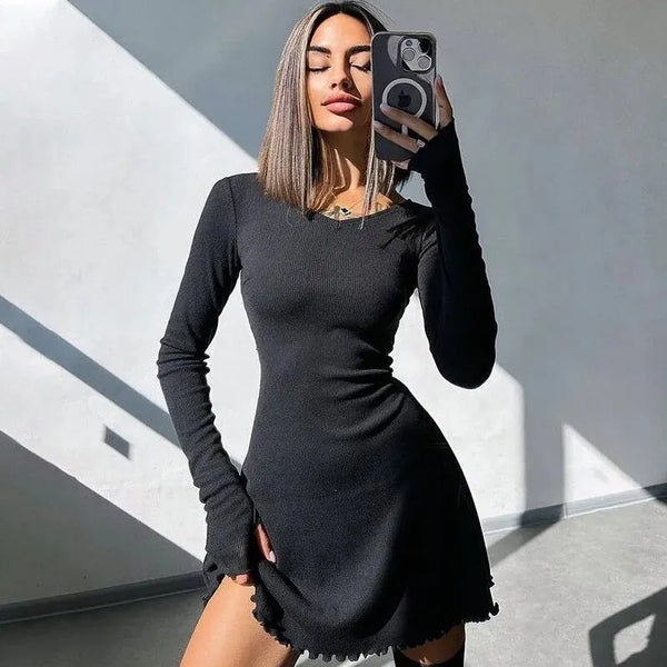 Women Spring Autumn Long Sleeve Knitted Streetwear Bodycon Short Mini Dress Items For Business