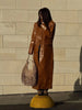 Brown Crocodile Embossed Faux Leather Trench Coat Lapel Single Breasted Straight Front Pockets Autumn Winter Fit Jacket