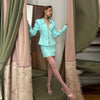 Women Solid Skirt Set V-Neck Necktie Detail Cropped Satin Blazer Mini Skirt Elegant Formal Party Office Outfit Two Piece Suit