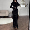 Elegant Temperament Long Sleeved Dress Lace Slim Fit Women's Party Dress Fall Asymmetrical High Waist Draped Banquet Dress Mujer