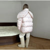 Women's Oversized Quilted Jacket With Hooded Stand Collar Long Sleeve Zipper Pocket Coat Lady Warm Winter Outerwear