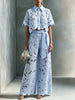 Elegant Women's Sets Sexy Lace Hollow Shirt Short Top + Wide-leg Pants Two Piece Set Women Suits Solid Color Sets Female