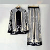 Women's Clothing Retro Geometric Printed Shirt Two-piece Set High Waist Wide Leg Trousers Set Set