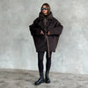 Dark Brown Hooded Hybrid Belted Jacket Oversize Long-Sleeve Spring Elegant Women Outerwear Office Casual Overcoat