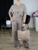 Pant Set Women Three Piece Sets Round Neck Full Sleeve Tops Mid Length Coats Wide Leg Long Pants High Waist Y2k Work