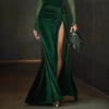 Elegant Party Evening Maxi Dress for Women's Split Hem Knot Ruched Mesh Velvet Splice Turtleneck Long Sleeve Cocktail Dress