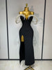 Women Designer Pearls V Neck Maxi Long Bandage Bodycon Dress Celebrity Evening Party Birthday Gowns Singer Stage Costumes