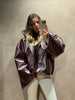 Beige Croc Leather Cropped Jacket Y2k Stand Collar Long Sleeve Wide Cuff Oversize Coat Autumn Street Daily Casual Outerwear