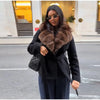 Women's Fur Patchwork Leather Jackets Furry Collar Slim Buttons Full Sleeve Female Coat Autumn Lady Street Outerwear