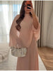 Minimalist Pink Chiffon Stand Collar Dresses Women Slim Fit Layered Shawl Sleeve Vestido Summer Beach Vacation Daily Gown