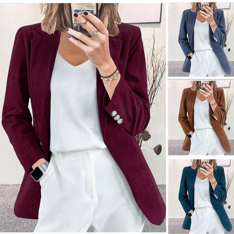 Autumn Winter Women's Clothing Corduroy Cardigan Temperament Slim Solid Casual European American Blazers Small Suit Jacket