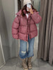 Women's Oversized Coats Print Hooded Padded Jackets Winter Female Stand Collar Long Sleeve Zipper Loose Puffy Coat Outerwear