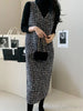 Women Dresses Tweed Japanese V Neck All Match Sequined Vestidos Mujer Korean Autumn Robe Femme Chic Clothes