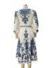 Autumn Women's V-neck Long Sleeved Bohemian Printed Dress Retro Lantern Sleeve Chinese Style Blue White Porcelain Dress