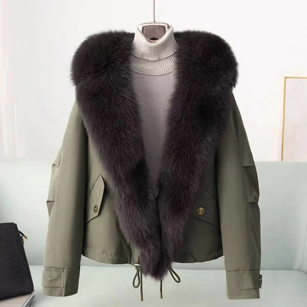 Winter High end Big Fur collar Workwear Down Cotton Jacket Women's Short Thicken Cotton Female Parkas Coats