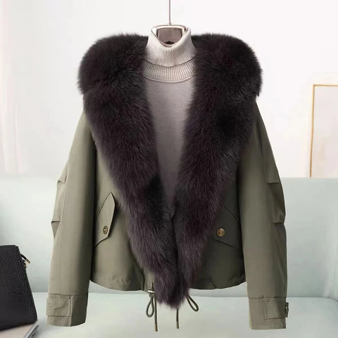 Winter High end Big Fur collar Workwear Down Cotton Jacket Women's Short Thicken Cotton Female Parkas Coats