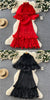 Stand-up Collar Dress Women's Autumn Pleated Ruffle Edge Hem Strap Waist Light Mature Loose Long Dress