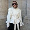Belted Waist Cropped Trench Double Breasted Stand Collar Autumn Chic Elegant Women Coat Casual Vintage Office Lady Jacket