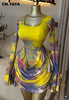 Women Tie Dye Print Ruffles Long Sleeve Bodycon Ruched Draped V-neck Dress Fall Street Birthday Vacation Dresses