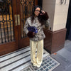 Women Chic Cropped Leopard Faux Fur Coat Contrast Black Fur Collar Cuff Button Short Furry Coats Lady Winter Chic Streetwear