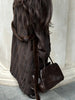 Casual Brown Lace Up Faux Fur Coat Women Turtleneck Full Sleeve Fluffy Loose Striped Long Coats Lady Winter Daily Street Jacket