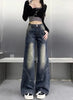 Autumn Women High Waist Straight Denim Pants Korean Aesthetic Slim Wide Leg Jeans Woman Vintage 2000S Washed Denim Trousers