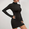 Sexy Charming Classic Black Short Dresses Women Long Sleeve Mid Waist Casual Mini Dress Elegant Slimming Simple Evening Dresses