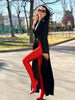 Women's Elegant Blazer Jacket Solid Black Slim Long Sleeve Extra-Long Splited Blazer Coat Female Formal Outerwear