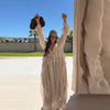 Casual Solid Ruffles Patchwork Robe Women Minimalist Full Sleeve Mesh Loose Fit Lace Up Maxi Dress Vacation Daily Date Wear