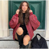 Women Dusty Pink Faux Suede Cropped Jacket Chic Full Zip Stand Collar Elastic Hem Short Coat Autumn Casual Street Outwear