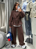 Women Casual Drawstring Waist Cinched Fleece 2 Piece Outfits Half Zip Stand Collar Sweatshirt Wide Leg Pants Set