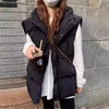 Adjustable Waistcoats Solid Cotton Vest Jacket Women Autumn Winter Hooded Waistcoat Warm Thicken Cotton Sleev