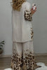 Women Casual Leopard Printed Plus Size Two Piece Pant Set Round Neck Vintage Long Sleeve Matching Set for Autumn