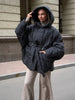 Hooded Batwing Sleeve Tie Waist Puffer Coat Fit Quilted Warm Winter Women Street Outerwear Chic Casual Outfit