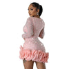 Women Dress Diamonds Splice Ruffles Mini Dresses Square Collar Full Sleeve Slim Fit Sold Evening Party Vestidos Elegant Ladies