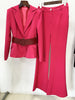 High Street S/S Runway Designer Suit Set Women's Slim Fitting Single Button Belted Blazer Flare Pants Set 2pcs
