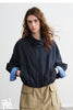 Women Slub Cotton Jackets Spring Cropped Tulip Silhouette Striped Cuff - Turn Up Stand Collar Tops
