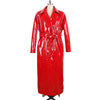 Spring Autumn Long Waterproof Shiny Reflective Black Patent Leather Cocoon Coat Women Sashes Designer Clothes
