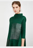 Pleated Long Sleeved Turtleneck Solid Painted Dress Women Designer Elegant Loose Plus Size Clothing
