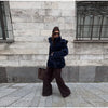 Warm Glossy Hooded Lace-up Cotton Coats Winter Female Casual Zipper Bottons Belted Overcoat Women's Solid Streetwear