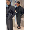 Lady Black Pinstripe Two Piece Suit Belted Wrap Long Sleeves Blazer Wide Leg Pants Sets Autumn Chic Formal Business Set
