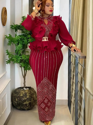 Elegant African Dresses for Women Plus Size Ruffle Evening Party Long Dress Dashiki Ankara Outfits Robe African Clothes